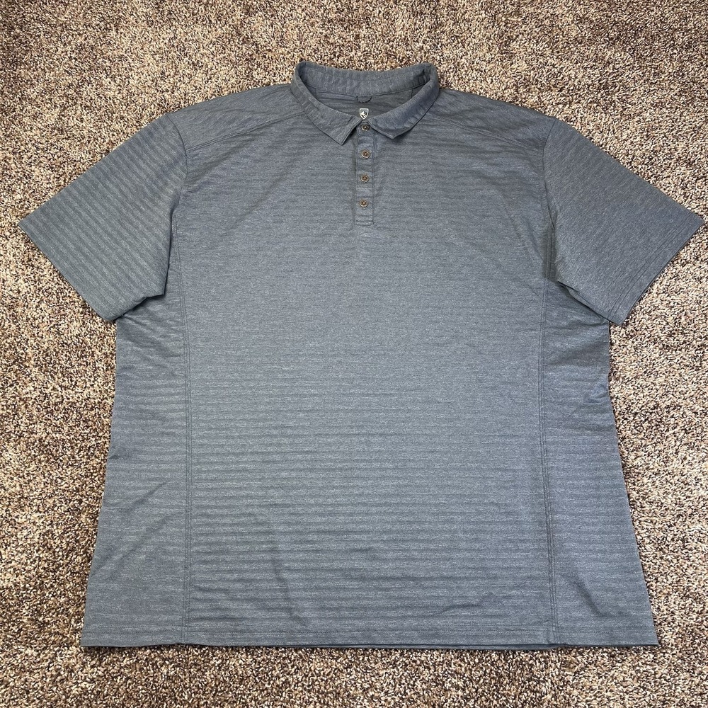 KUHL AirKuhl Men's Size XXL Wicking Polo Shirt Blue Short Sleeve UPF50 Stretch